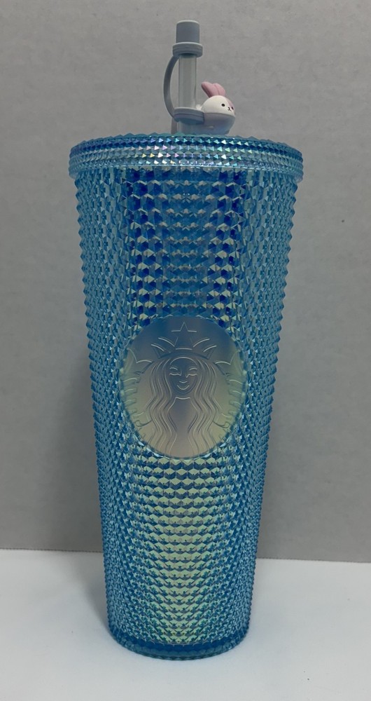 STARBUCKS 24OZ VENTI TUMBLER 2020 BLUE BUNNY STRAW TOPPER STUDDED CUP CHINA NEW