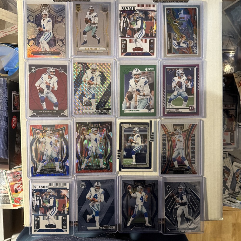 Panini Football Dak Prescott 16 Card Lot, Base Inserts And Parallels Dallas