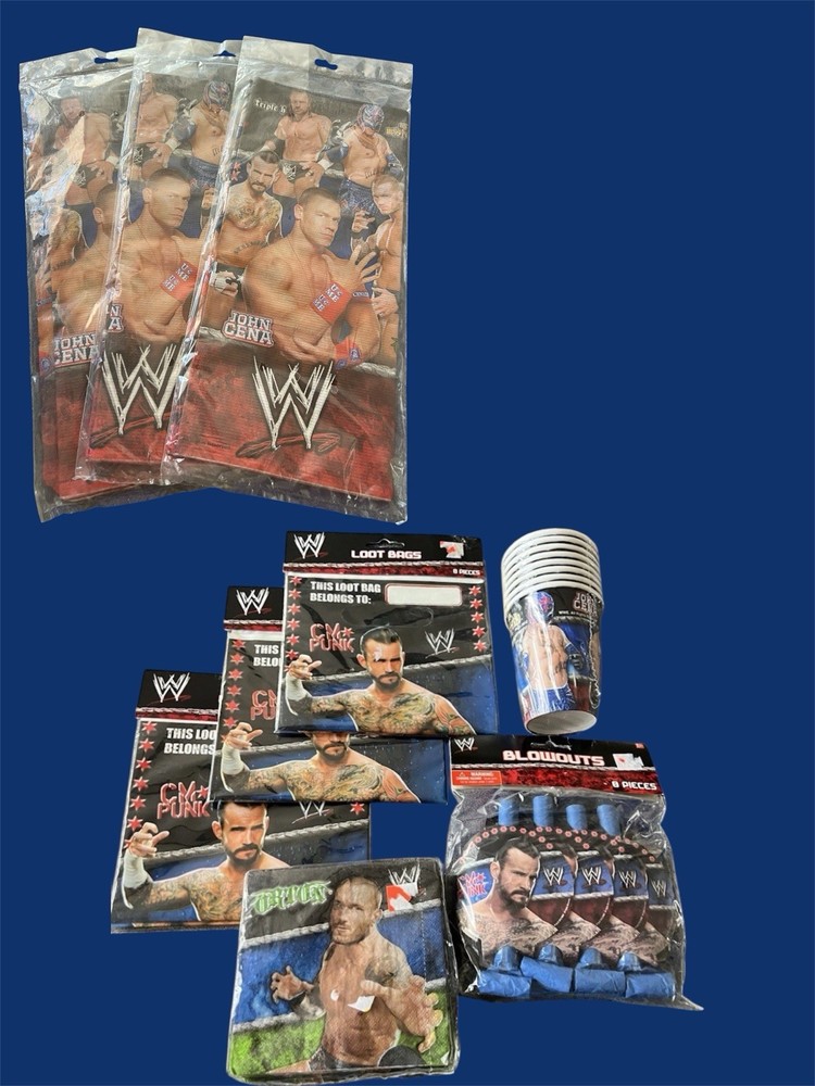 Vtg Sealed WWE 2012 Party Favors Cups Napkins Bags Birthday Party 3 Table Cloth