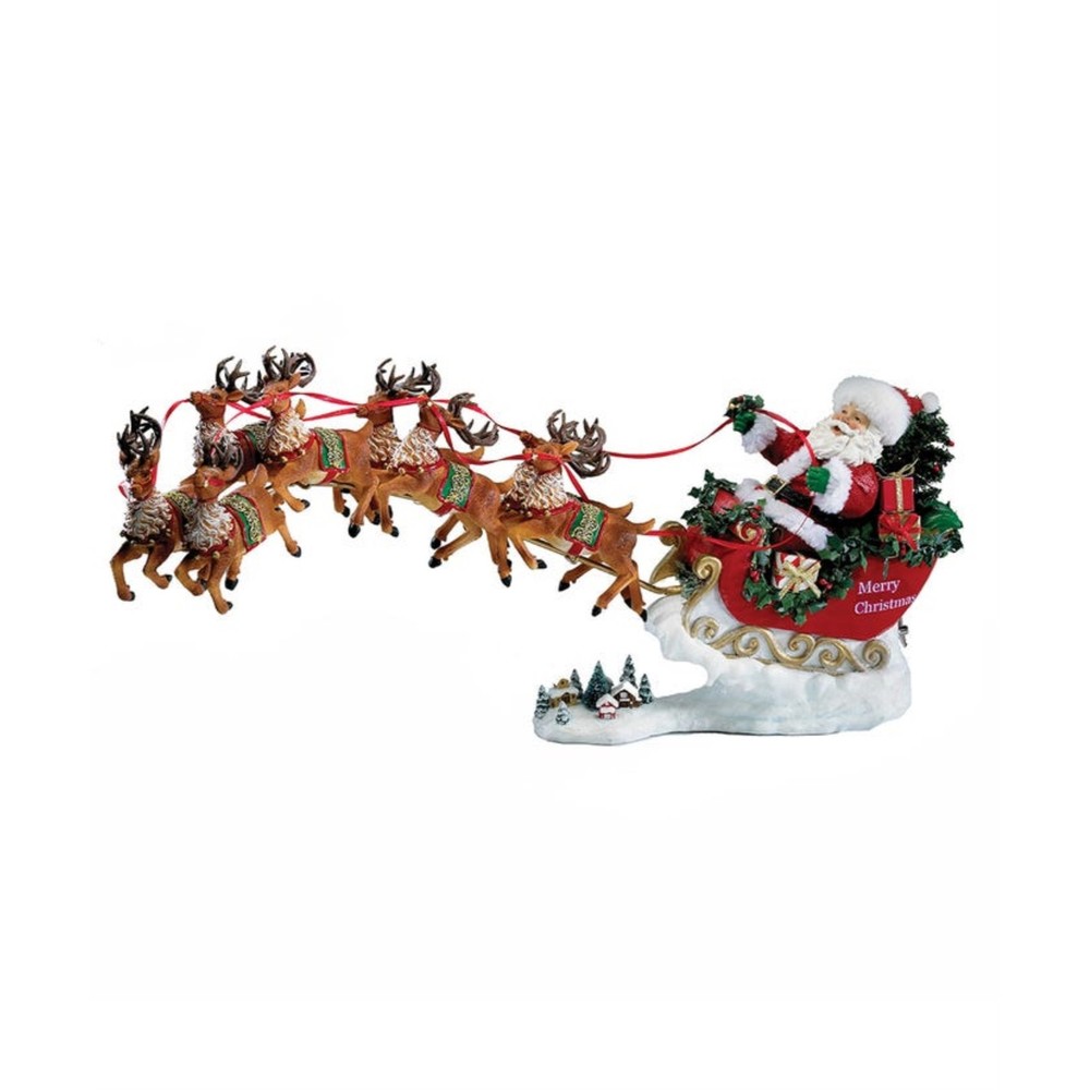 Kurt Adler Fabriché Musical Santa With 8 Reindeer, 2-Piece Set, 24