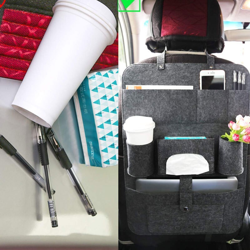 Multi-function Felt Car Seat Organizer with Anti-Kick Mat and Paper Box