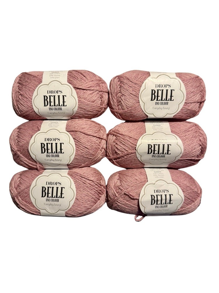 DROPS Belle Yarn Lot of 6 – Color 16 – DK Cotton Viscose Linen – Same Dye Lot