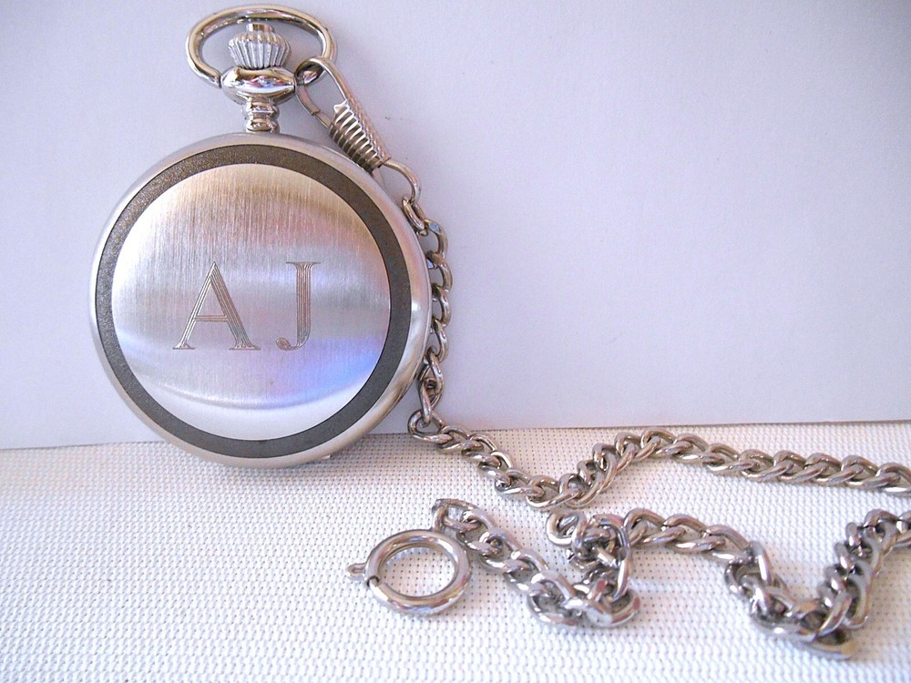 DANBURY Silvertone Pocket Watch Engraved 