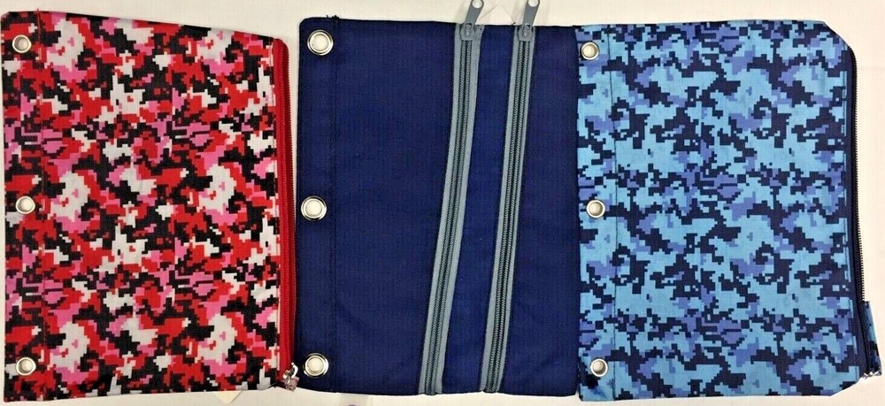 Back to School Binder Zip Pouch Pencil Cases Camo / blue  SET OF 3-image