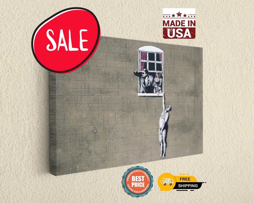 Banksy Naked Man Escape Street Art, Canvas Print in Various Sizes, Ready To Hang