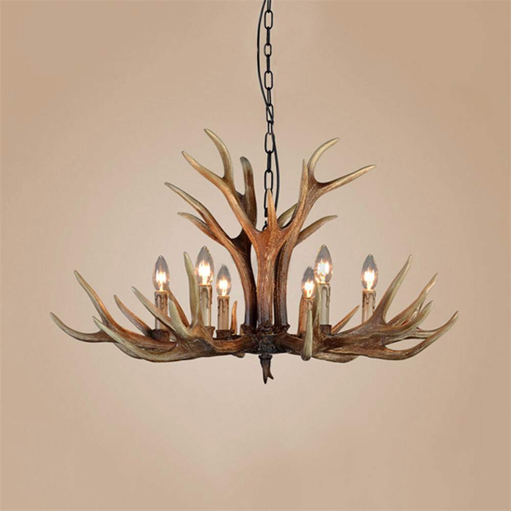 Art Deco Resin Deer Antler Chandelier Multi Bulb Semi Flush Mount Ceiling Light