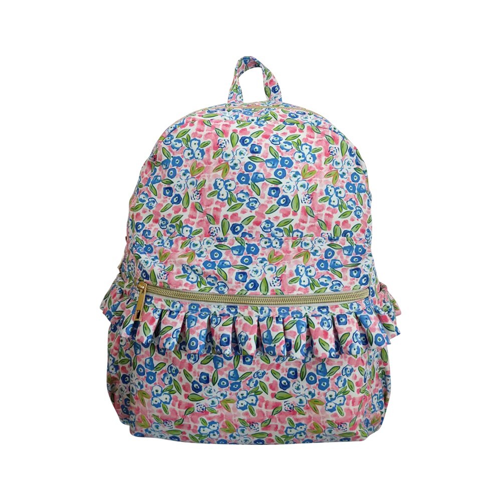 Back to School Blue Floral Backpack Bag With Ruffle