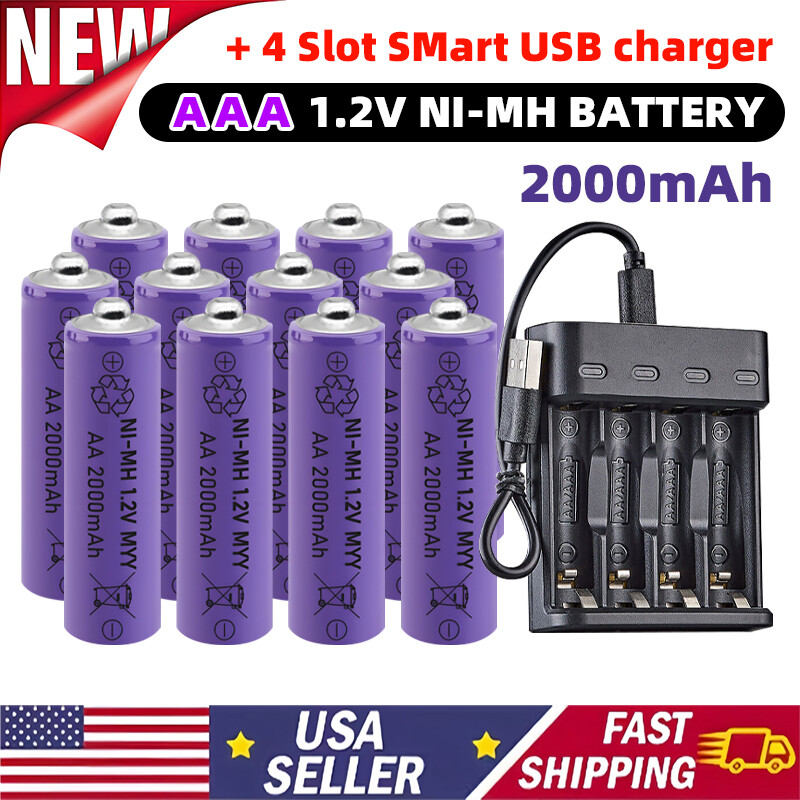 AAA Rechargeable Batteries Battery 2000mAh 1.2V AAA Battery With 4-Slot Charger