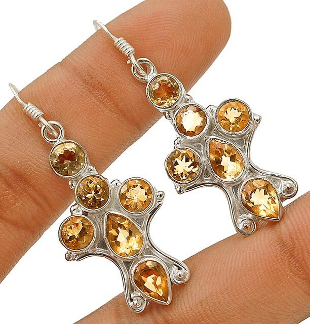 Natural 4CT Citrine 925 Sterling Silver Dangle Earrings