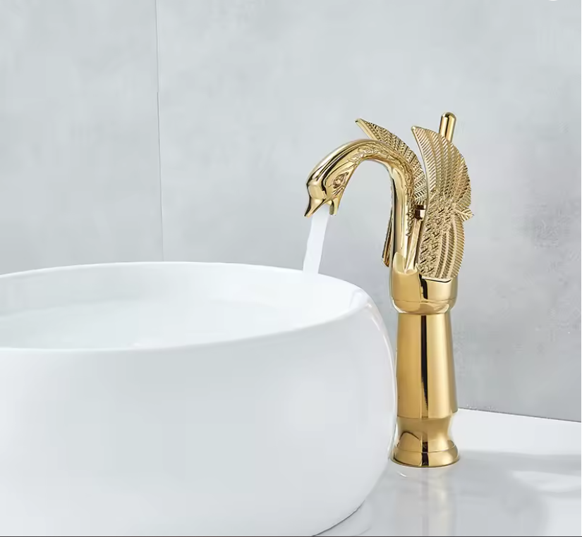 Classic Basin Faucet Bird Shape Wall-Mount Hot/Cold Mixer Antique Brass