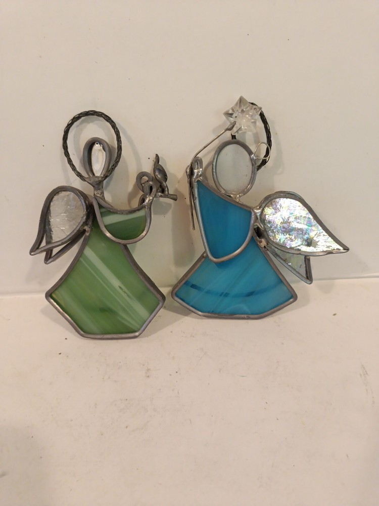 Vintage Stained Glass Angel Ornaments Suncatchers