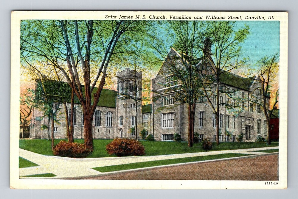 Vintage Postcard of St James M.E Church on Vermilion St in Danville Illinois  