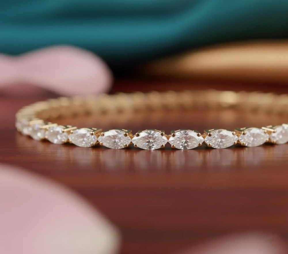 5.25 CT Marquise Cut Lab Created Diamond Tennis Bracelet 14k Yellow Gold Plated