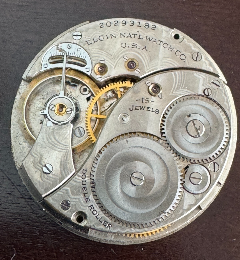 VINTAGE 12 SIZE ELGIN POCKET WATCH MOVEMENT GR. 314 KEEPING TIME
