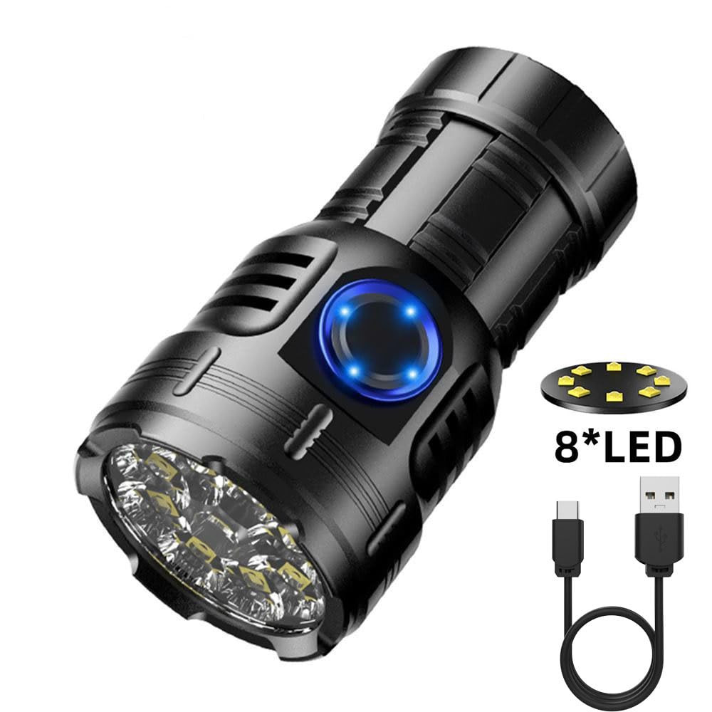 X68 Mini LED Flashlight Type C USB Rechargeable Bright 8 LED Light Source Sma...