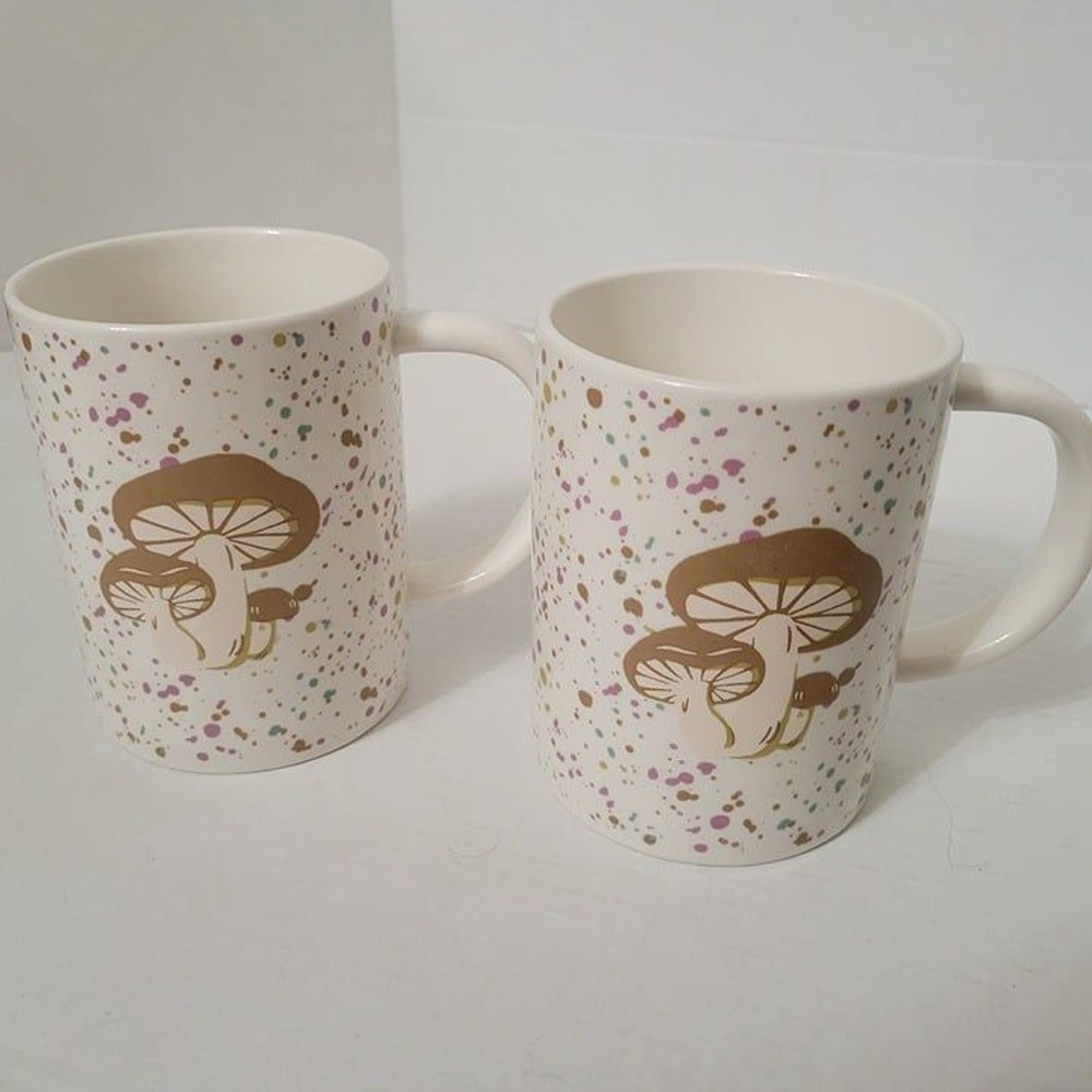 NWT Set of 2 Mushroom Speckles Room Essentials Target Coffee Cups Mugs