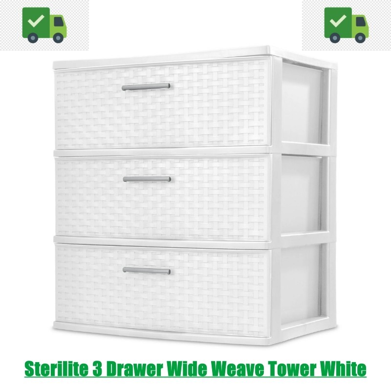 Sterilite 3 Drawer Wide Weave Tower White