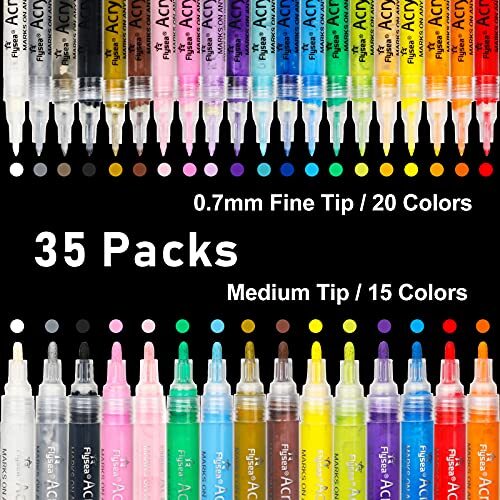 NAWOD 35 Premium Acrylic Paint Marker Pens, Double Pack of Both Extra Fine an...