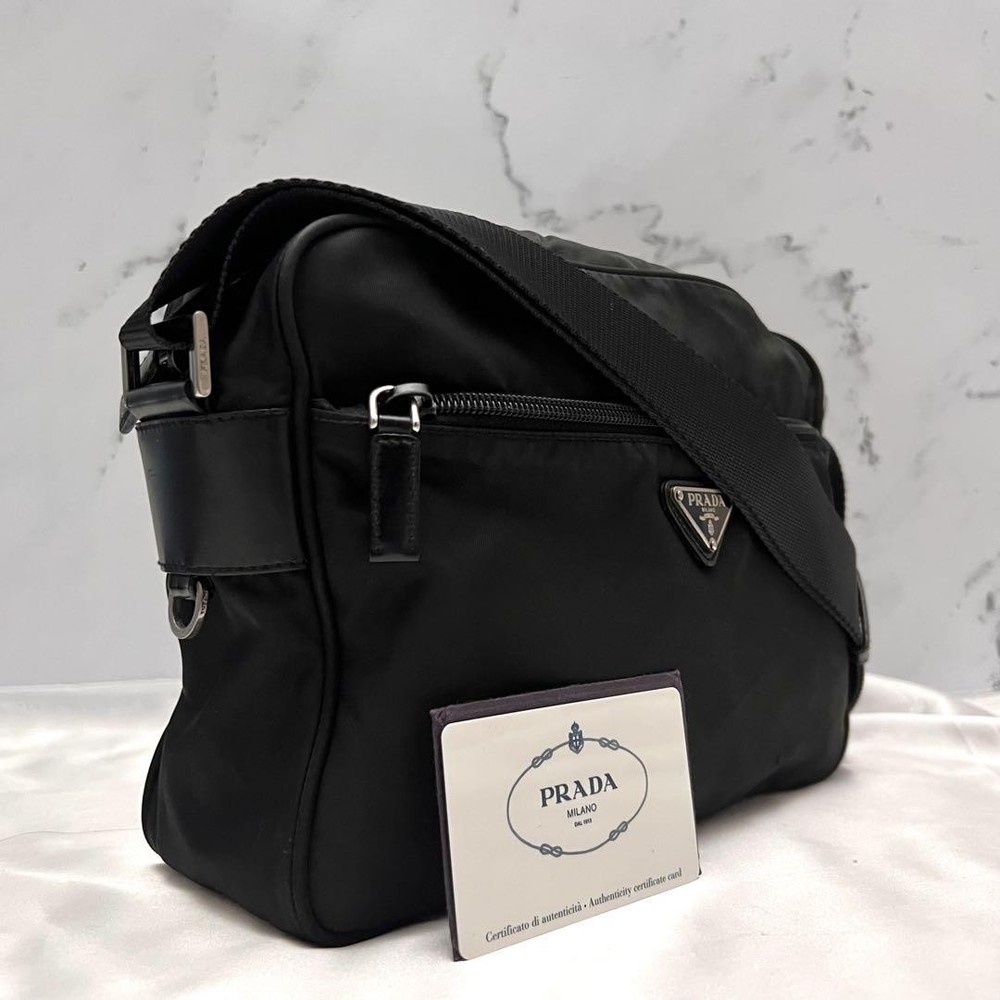 Prada Recent Model Shoulder Bag Triangle Plate Nylon Black