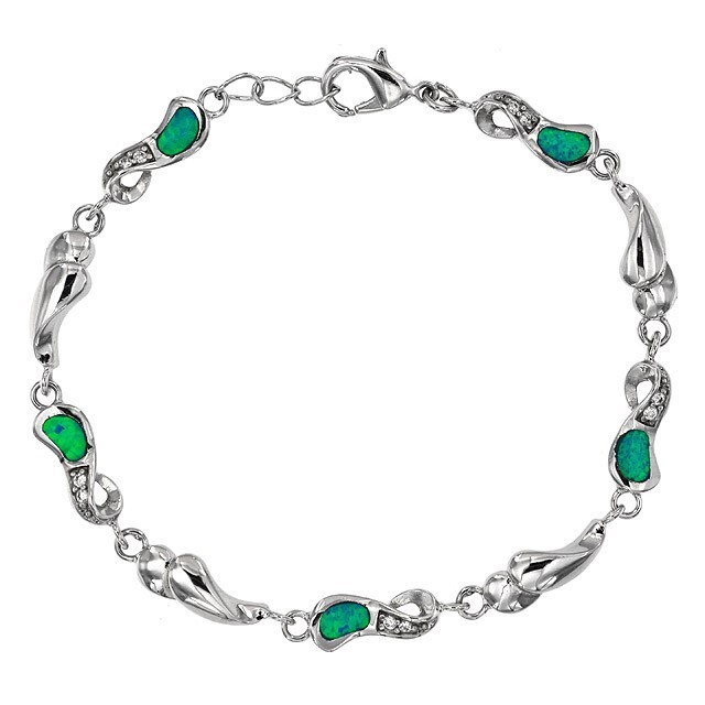 Australian Opal Inlay & Topaz 925 Solid Sterling Silver Tennis Bracelet OB5