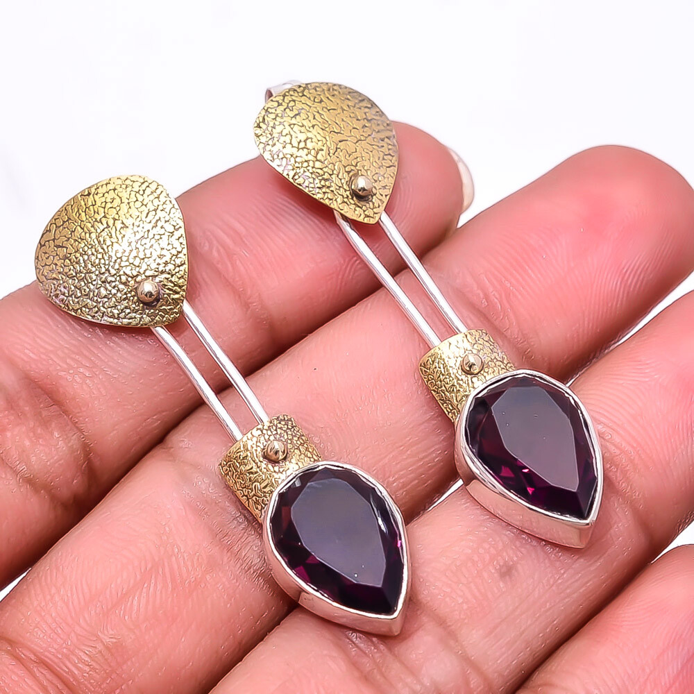 Red Garnet 925 Sterling Silver Two Tone Earring 1.76