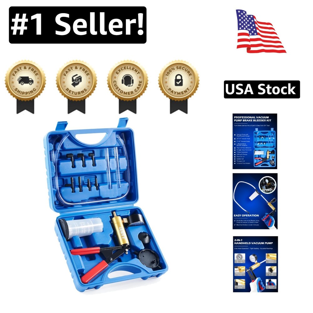 2-in-1 Brake Bleeding Kit with Hand Vacuum Pump & Versatile Adapters
