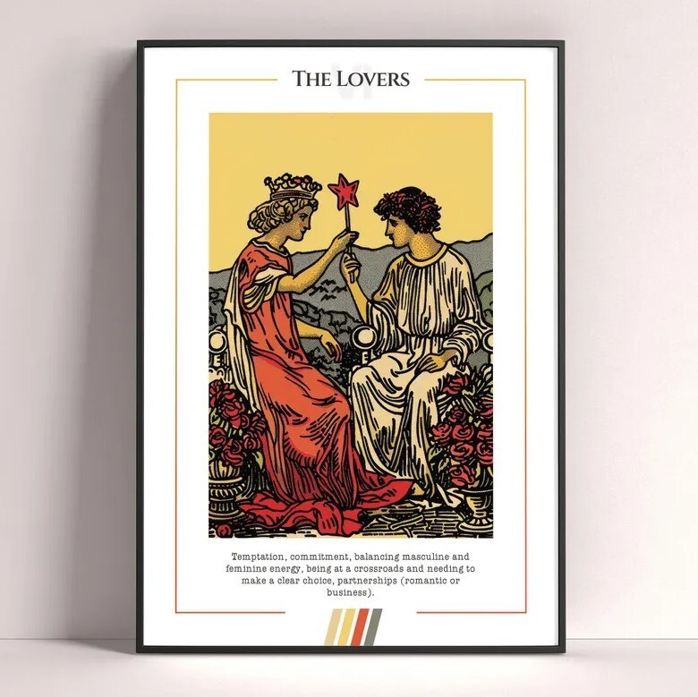 Lovers Tarot Card Art Print Digital Download Poster