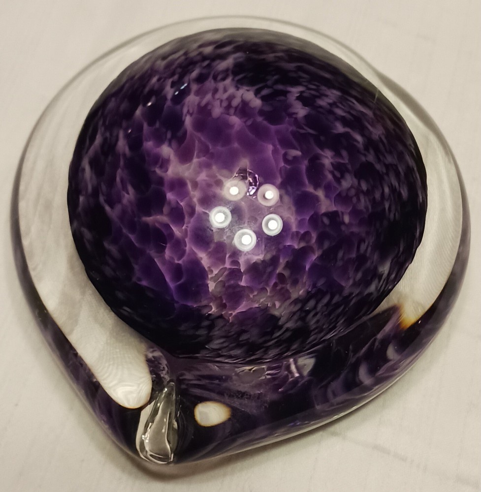 Elegant Art Glass Purple Paperweight Signed E. Keller Swiss ? 7-18-15