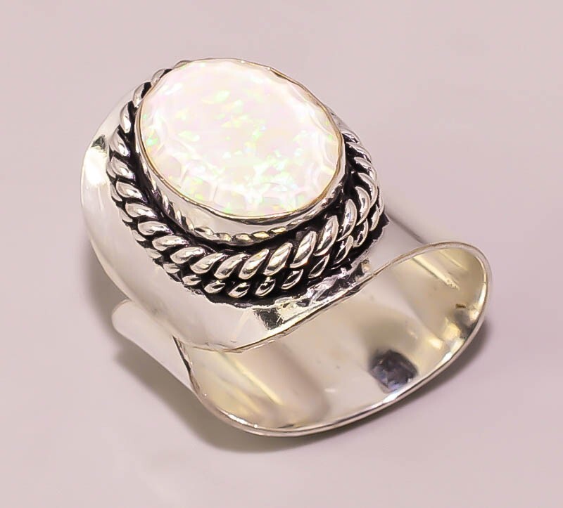 Shiny White Opal 925 STERLING SILVER PLATED OVAL SHAPE WEDDING GIFT RING 8