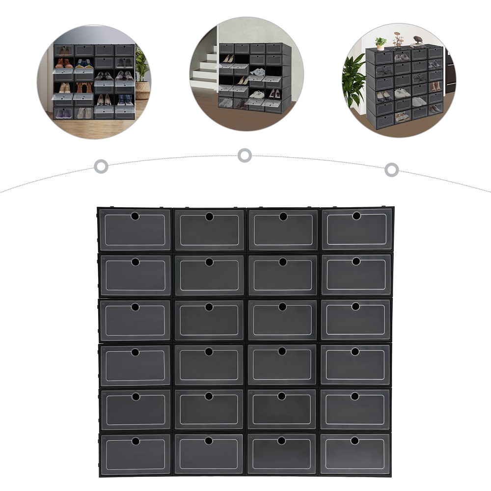 24 Pack Stackable Shoe Storage Boxes Organizer Clear Plastic Container