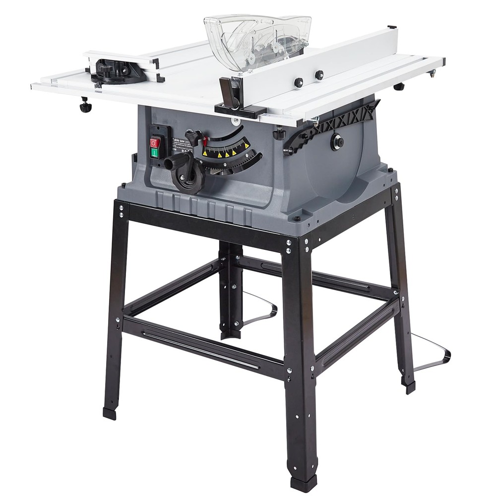 10-Inch 15A Table Saw with Stand, Push Stick & 90° Crosscut Function