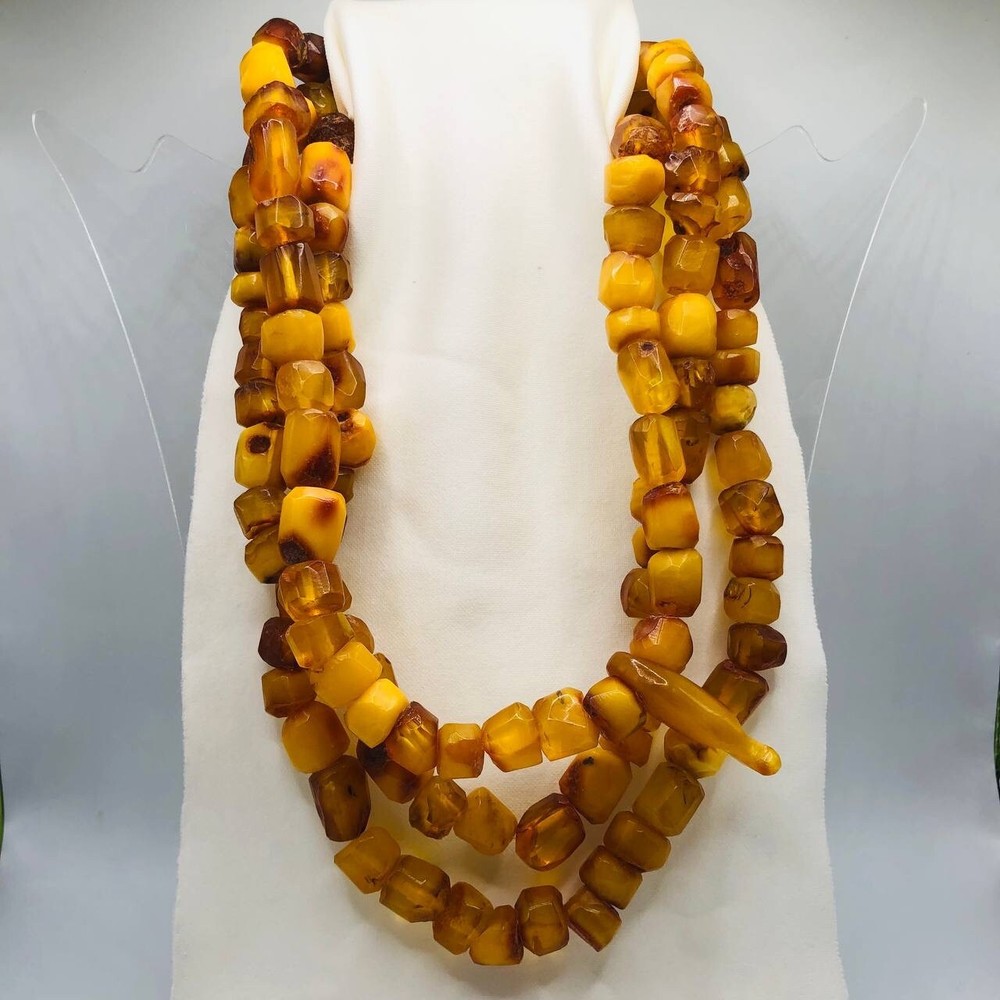 Vintage Natural Baltic Amber Beads Egg Yolk Butterscotch Necklace USSR 158 g