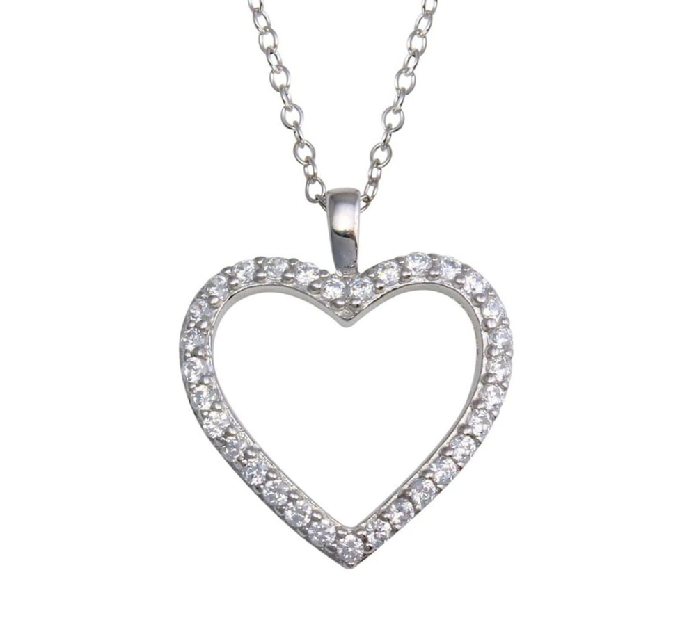 Exquisite Genuine Diamond Heart Pendant Necklace - Solid Sterling Silver/Rhodium