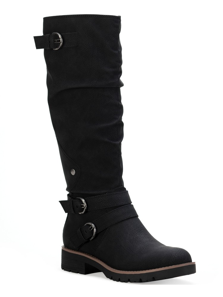 SUN STONE Womens Black Stretch Brinley Round Toe Block Heel Riding Boot 5 M