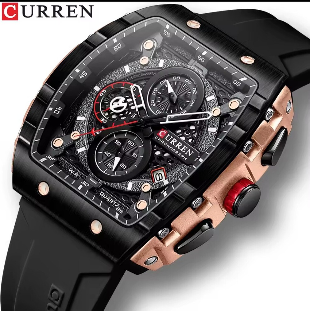 Top Brand Luxury Black Curren Men's Silicone Quartz Fashion Watch