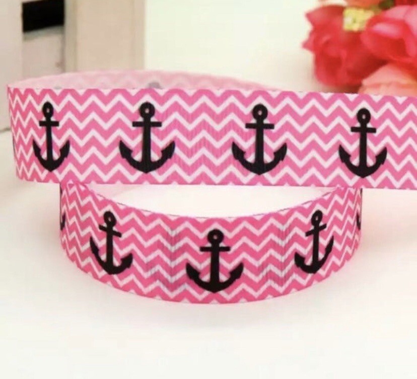 3-yard pink navy anchor grosgrain ribbon for nautical crafts
