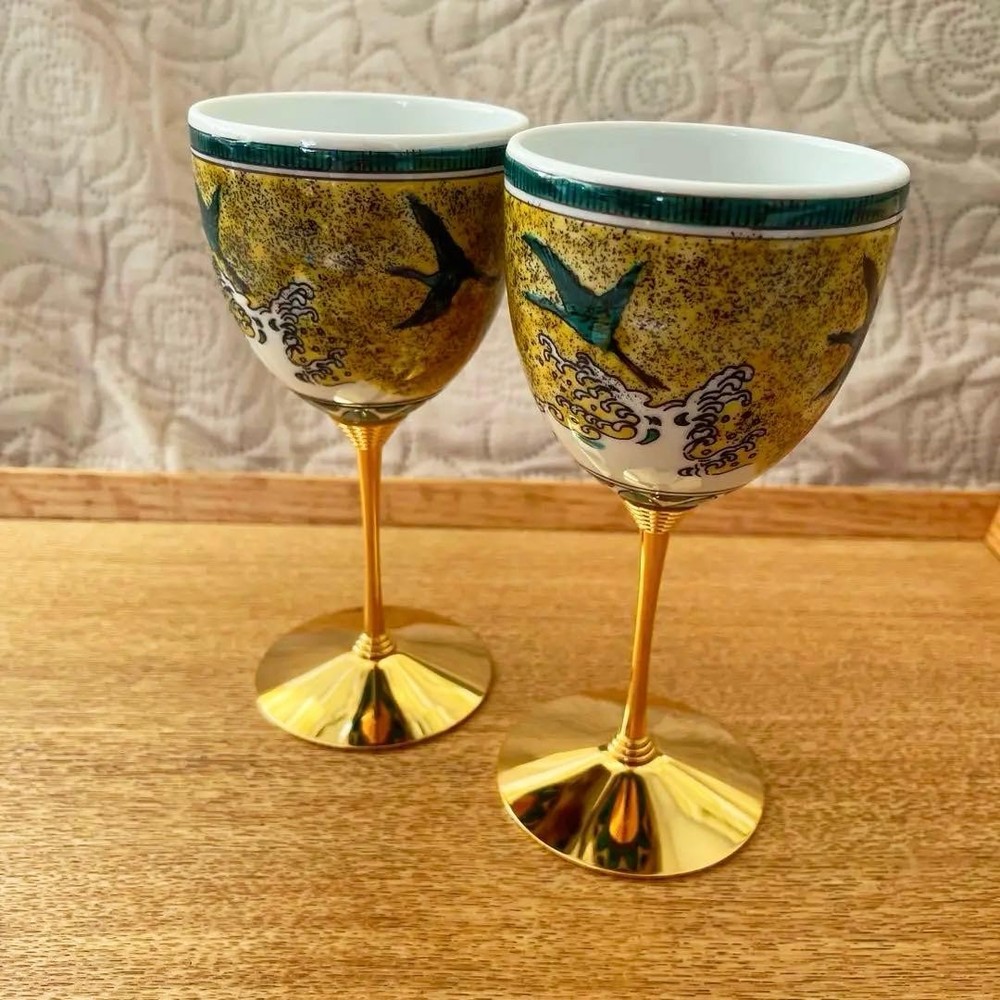 Kutani ware pair of cups and glasses, brand new and unused