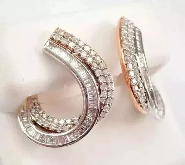 14K White Gold Plated 2Ct Simulated Diamond Huggie Hoop Earrings for Women