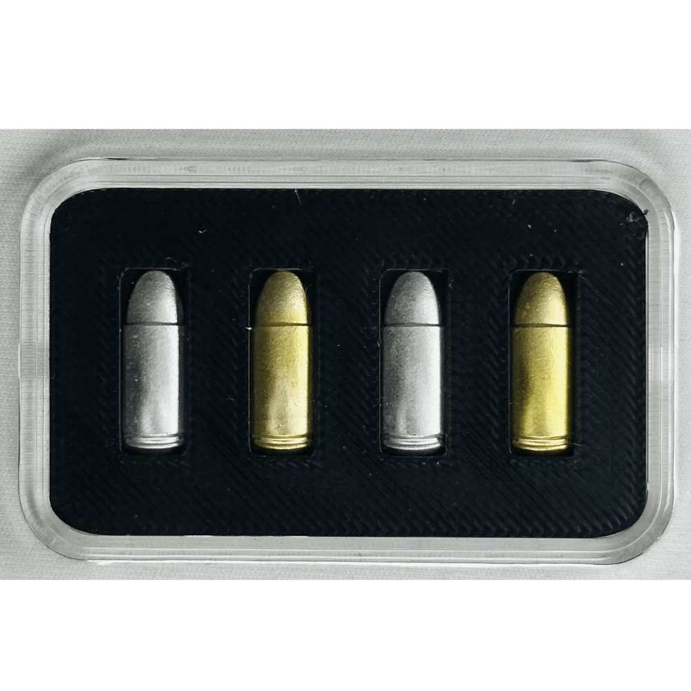 2024 Plata o Plomo Bullets Pack 4 Gram Silver Gilded and BU Bars in Holder