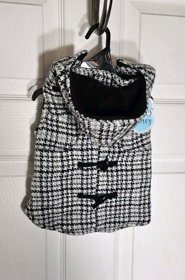 Trezo Paws Dog Sweater Coat Hooded Plaid Black & White Soft Size Small Warm