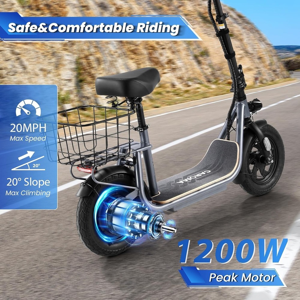 Adult Electric Scooter With Seat 1200W Long Range Commuter Folding E-Scooter