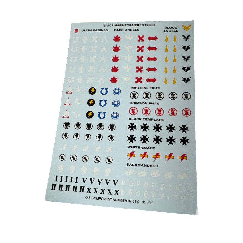 Space Marine Decal Transfer Sheet Warhammer 40k Ultramarines, Dark, Blood Angels