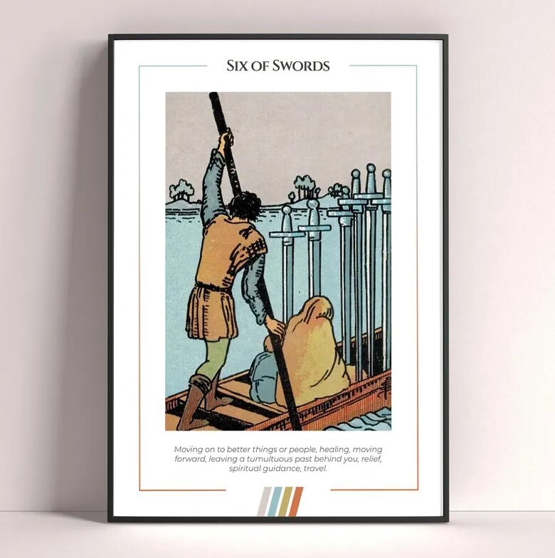 Six of Swords Tarot Card Poster, Tarot Art Print, Tarot Card Printable Poster