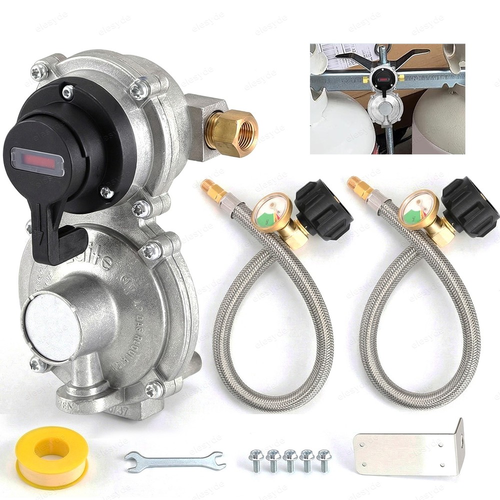 RV Propane Regulator Auto Changeover Dual Tank with Gauges Stainless Pigtails US