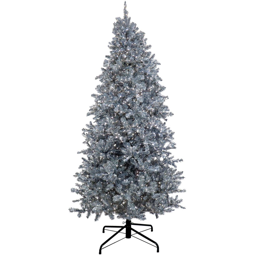 9 ft. Pre-Lit Christmas Matt Silver Silver Metallic Tree, Plug-In