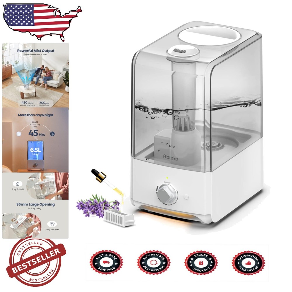 Efficient Ultrasonic Humidifier with Easy-Clean Tank and 360° Mist Control