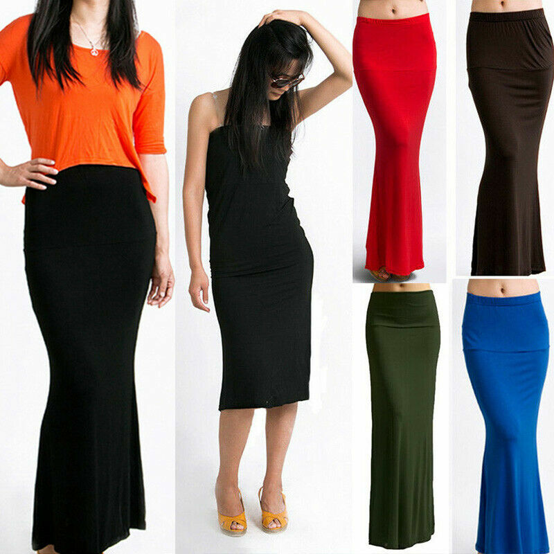Womens Gypsy Long Jersey Bodycon Maxi Skirt Chic Dress Ladies Elegant High Waist