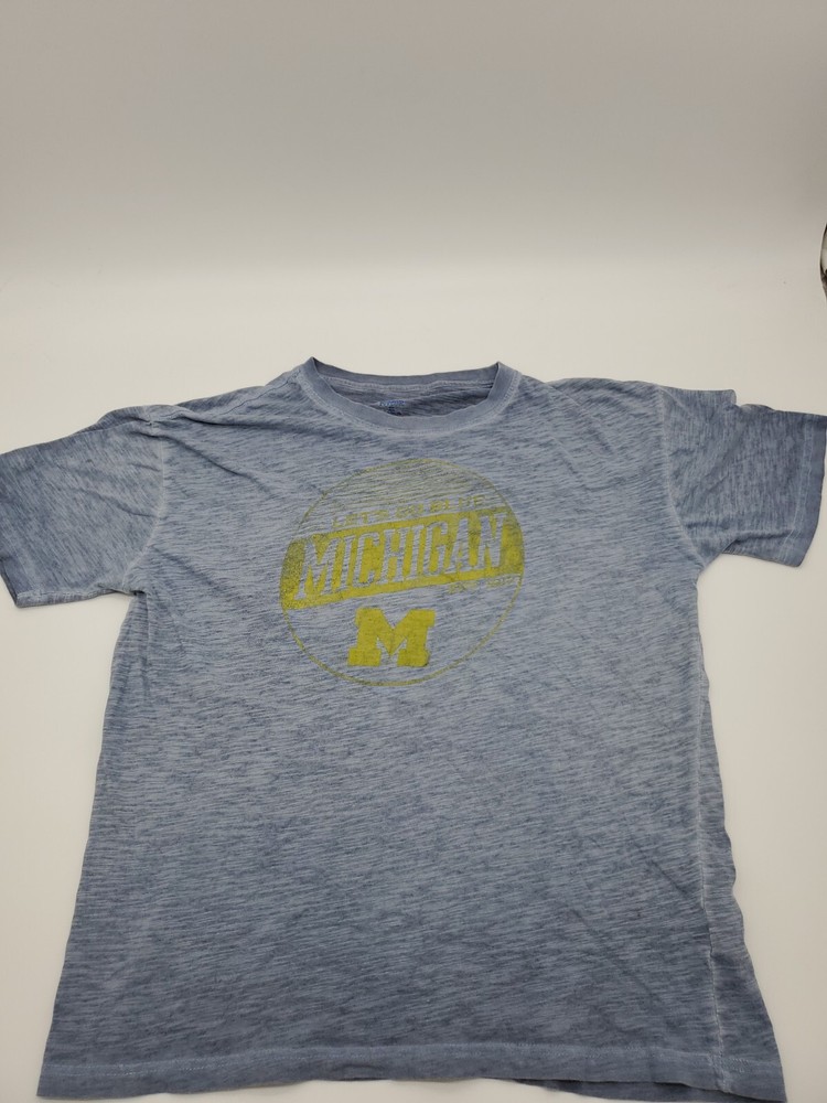 Michigan University Football Sports T-Shirt Men Large Blue Graphic Print..#17752