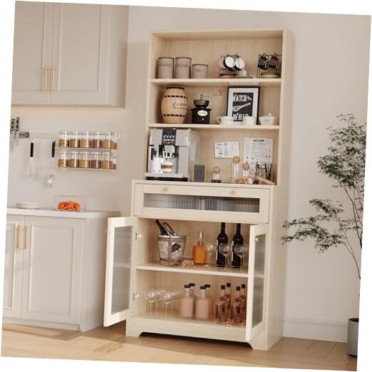 6-Tier Wood Kitchen Pantry Cabinet with Drawer Storage Hutch