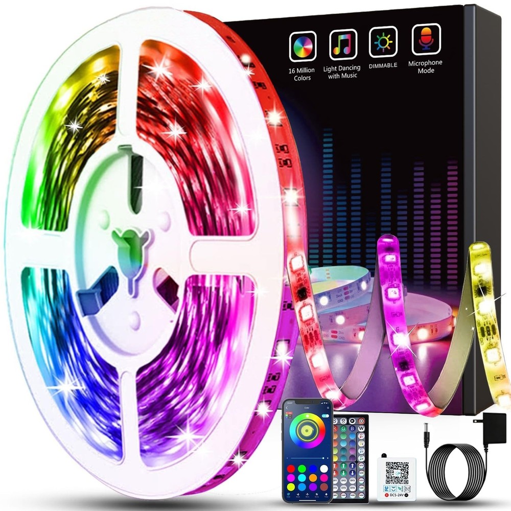 Keepsmile 50ft Bluetooth Smart LED Strip Lights RGB Color Changing App Controlled for Bedroom
